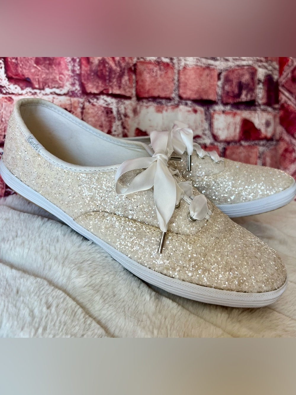 Keds x Kate Spade Champion White Glitter Sneakers Bridal Wedding Size 8.5